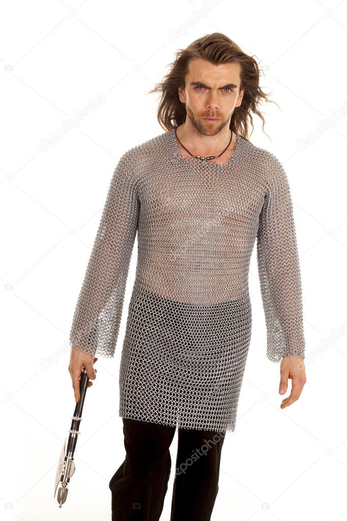 man chain mail axe walk