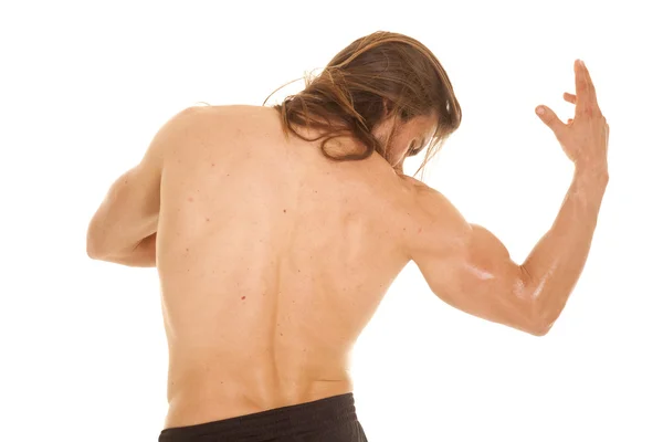 Homem fitness sem camisa de volta um braço para cima — Fotografia de Stock
