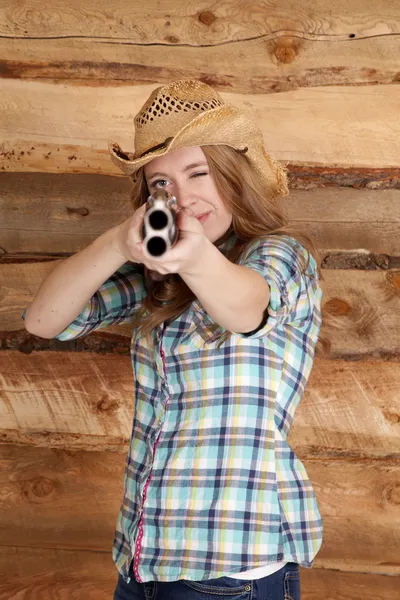 Cowgirl shotgun aim out — Stock Photo, Image