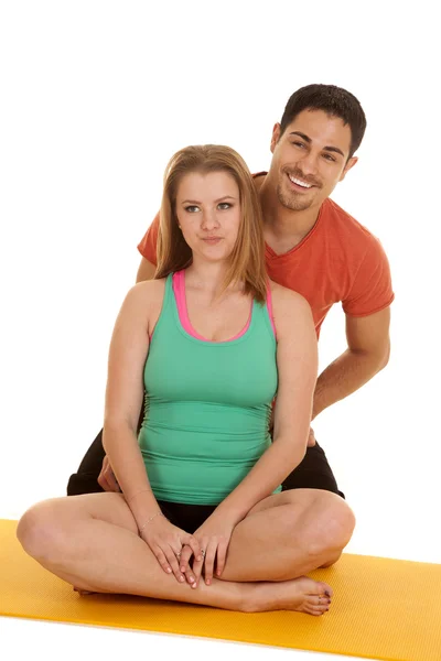 Couple fitness man sit behind woman — Stock Photo, Image