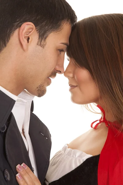 Couple heads close look into eyes — Stock Photo, Image