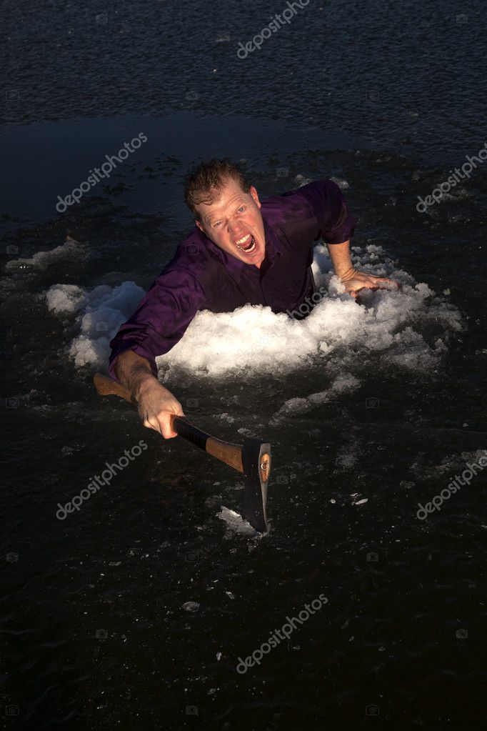 A Man In A Hole In The Ice Using His Axe To Climb Out Of The Hole P O By Alanpoulson A Man In A Hole In The Ice Using His Axe To Climb Out Of The Hole P O By Alanpoulson