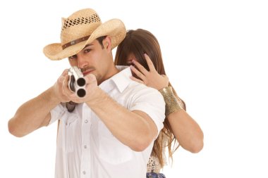 silah aming kovboyla arkasındaki kadın kapatmak