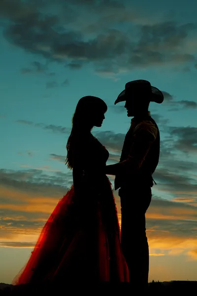 Silhouette couple he hold her close — Stock Photo, Image