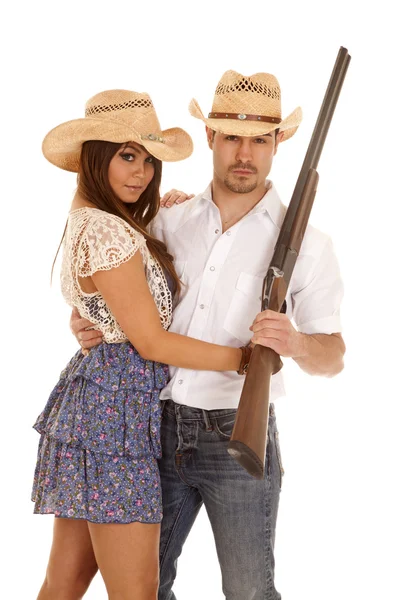 Western couple gun hats both looking — Stock Photo, Image