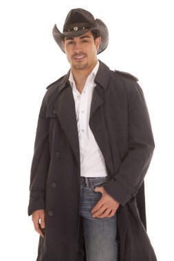 cowboy in coat hand in pocket clipart
