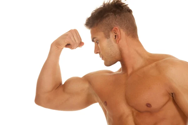 Strong men flex bicep serious — Stock Photo, Image