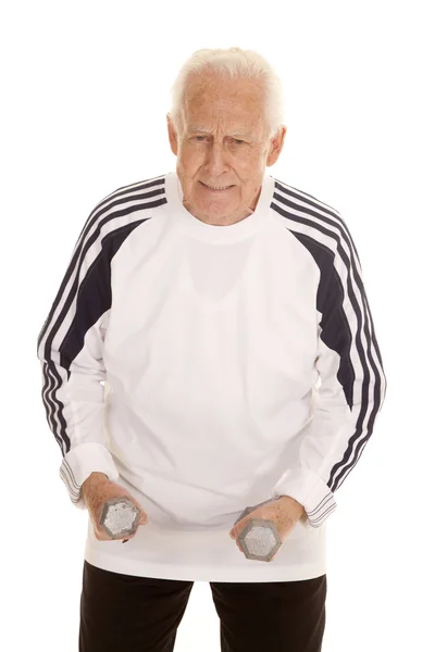 Uomo anziano pesi fitness dolore — Foto Stock