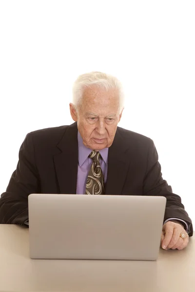 Elderly man business computer thinking — Stock Photo, Image