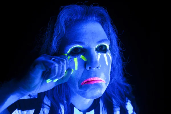 Woman black light cry — Stock Photo, Image