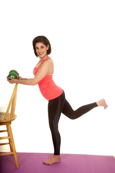 Older woman fitness balls chair — Stock Photo, Image