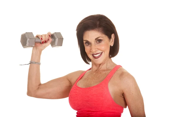 Mayor mujer entrenamiento pesos flex uno — Foto de Stock