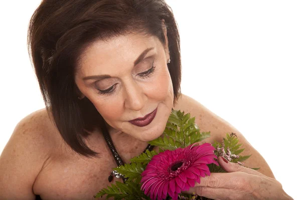 Woman with flower close look down — Stock Photo, Image