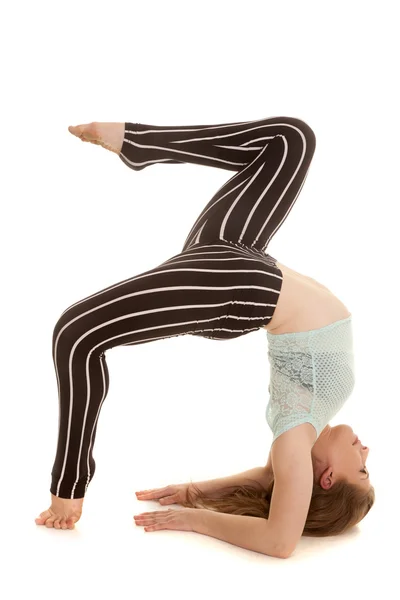 Black white striped pants back bend elbows legs up — Stock Photo, Image