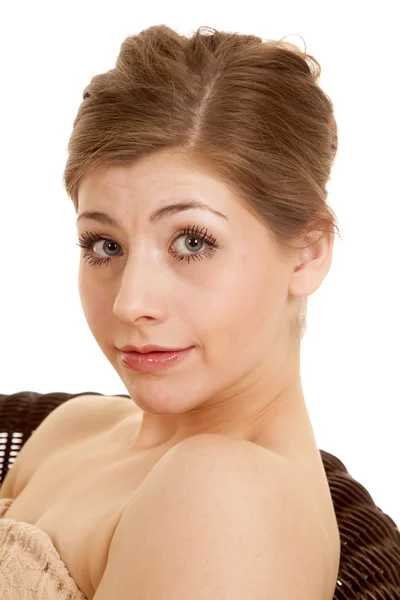 Woman head close bare shoulders look — Stock Photo, Image
