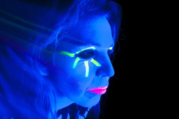 Woman black light ghost look side — Stock Photo, Image
