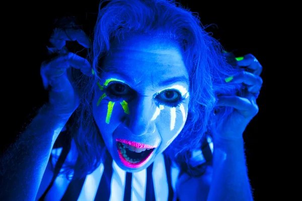 Woman black light scary — Stock Photo, Image