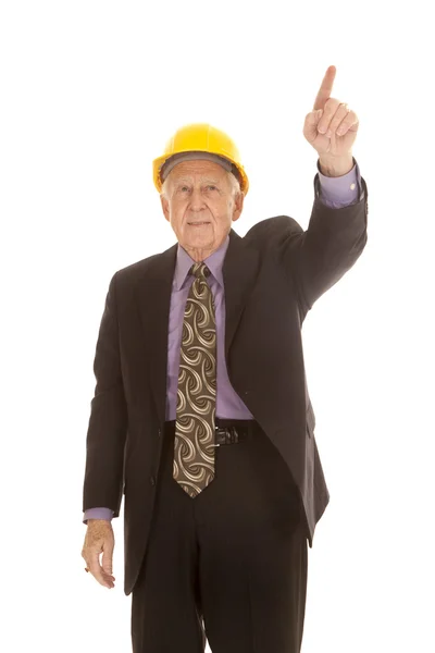 Elderly man suit hardhat point Stock Image