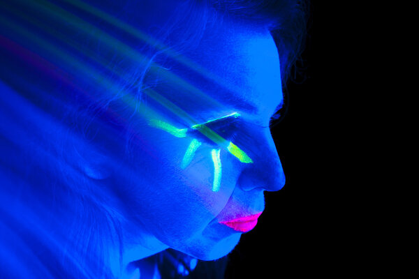 Woman black light ghost mouth closed