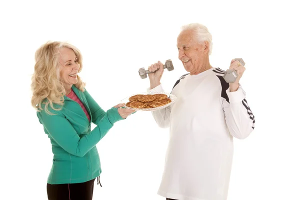 Elderly couple fitness cookies — Stock Photo, Image