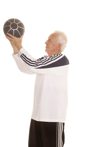 Elderly man fitness medicine ball side — Stock Photo, Image