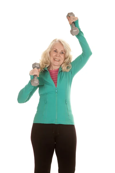 Yaşlı kadın egzersiz ağırlık — Stok fotoğraf