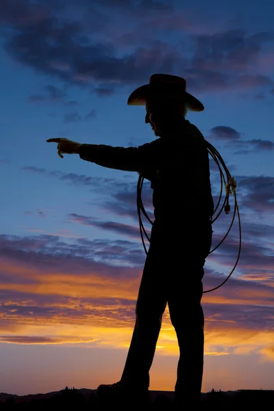 Silhueta homem idoso corda cowboy ponto — Fotografia de Stock