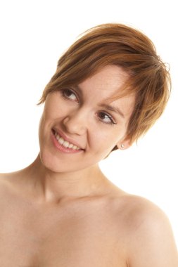 Latin kadın başını yakın yan gülümsemeye bakın.