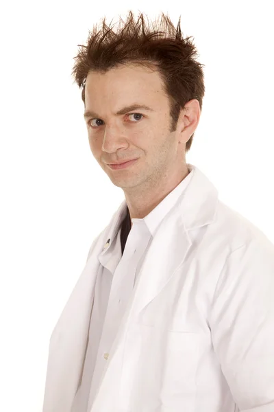 Doktor crazy vlasy stojan pohled strana — Stock fotografie