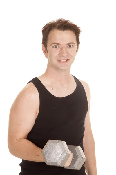 Adam siyah kolsuz bluz ağırlıkları curl — Stok fotoğraf