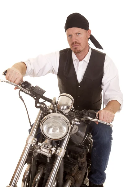 Man bandana motorcycle sit serious — Stock Photo, Image