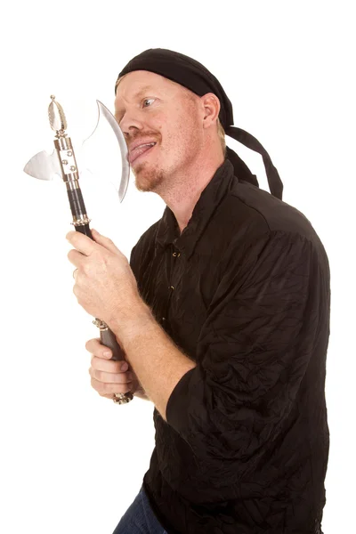 Man pirate side lick axe — Stock Photo, Image