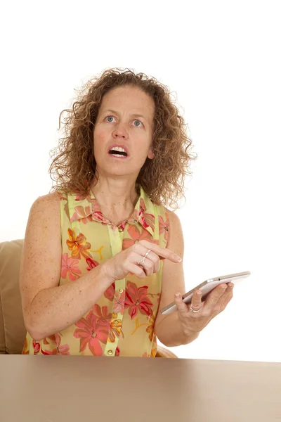 Woman with  tablet point — Stock Photo, Image