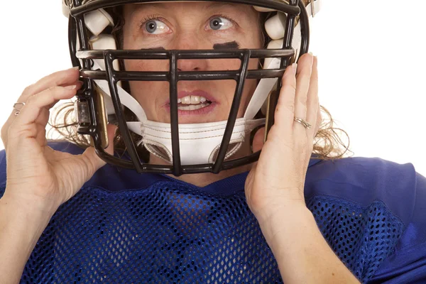 Vrouw voetbal speler helm — Stockfoto