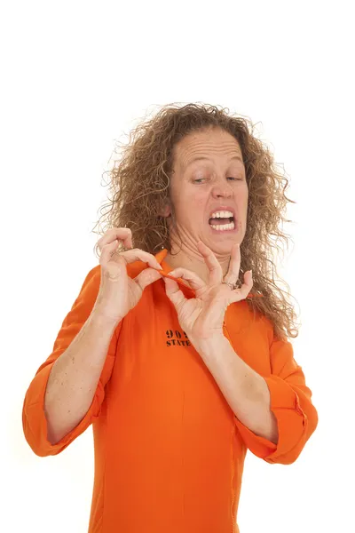 Mulher laranja colar de agarrar — Fotografia de Stock