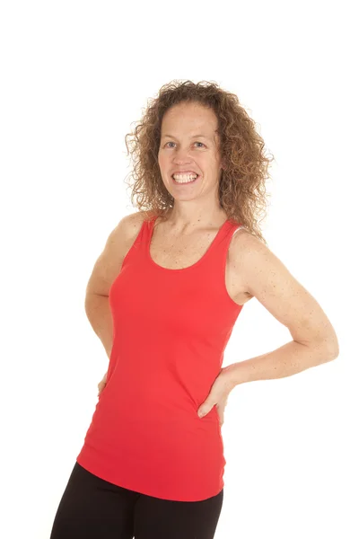 Vrouw rode tank top — Stockfoto