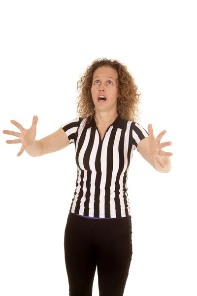 Woman referee hands out catch — Stock Photo, Image