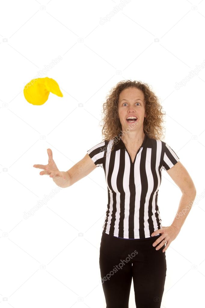 woman referee throw yellow flag