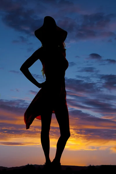 Silueta mujer vestido sol sombrero falda golpe — Foto de Stock