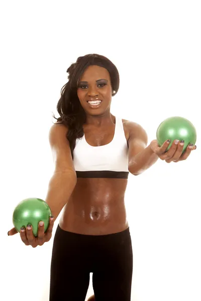 African American woman fitness  balls — Stock Photo, Image