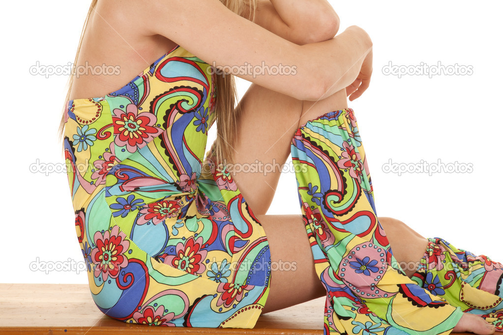 woman body sit colorful clothing