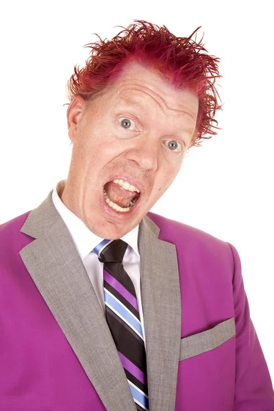 Man mouth open purple hair — Stock Photo, Image