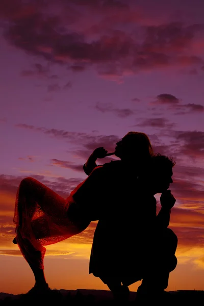 Silhouette woman lean back on man thinking — Stock Photo, Image