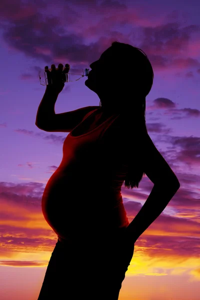 Woman silhouette drinking — Stock Photo, Image