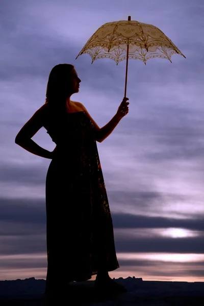 Silhouette femme avec parapluie — Photo