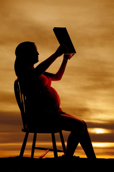 Siluet hamile kadın bir kitap okuma — Stok fotoğraf