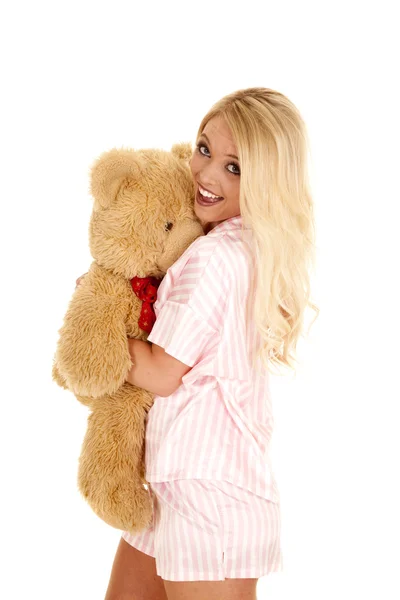 Woman hugging her bear — Stock Photo, Image