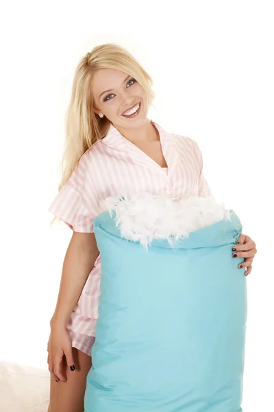 Woman holding her pillow. — Stock Photo, Image