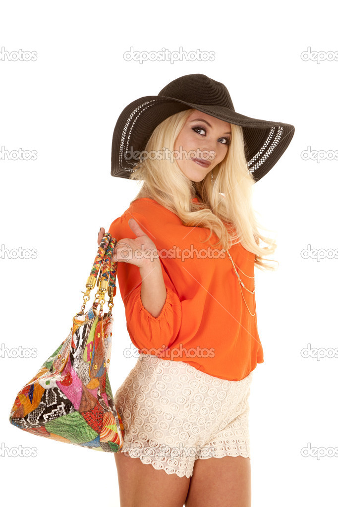 Woman with purse smile