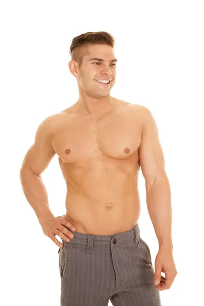 Man slacks no shirt look side — Stock Photo, Image
